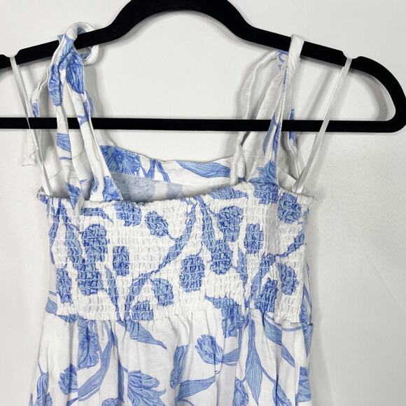 Emily McCarthy Girls M Blue White Mini Maxi Dress Tulip Twist Floral Tie Sleeves - Picture 5 of 11